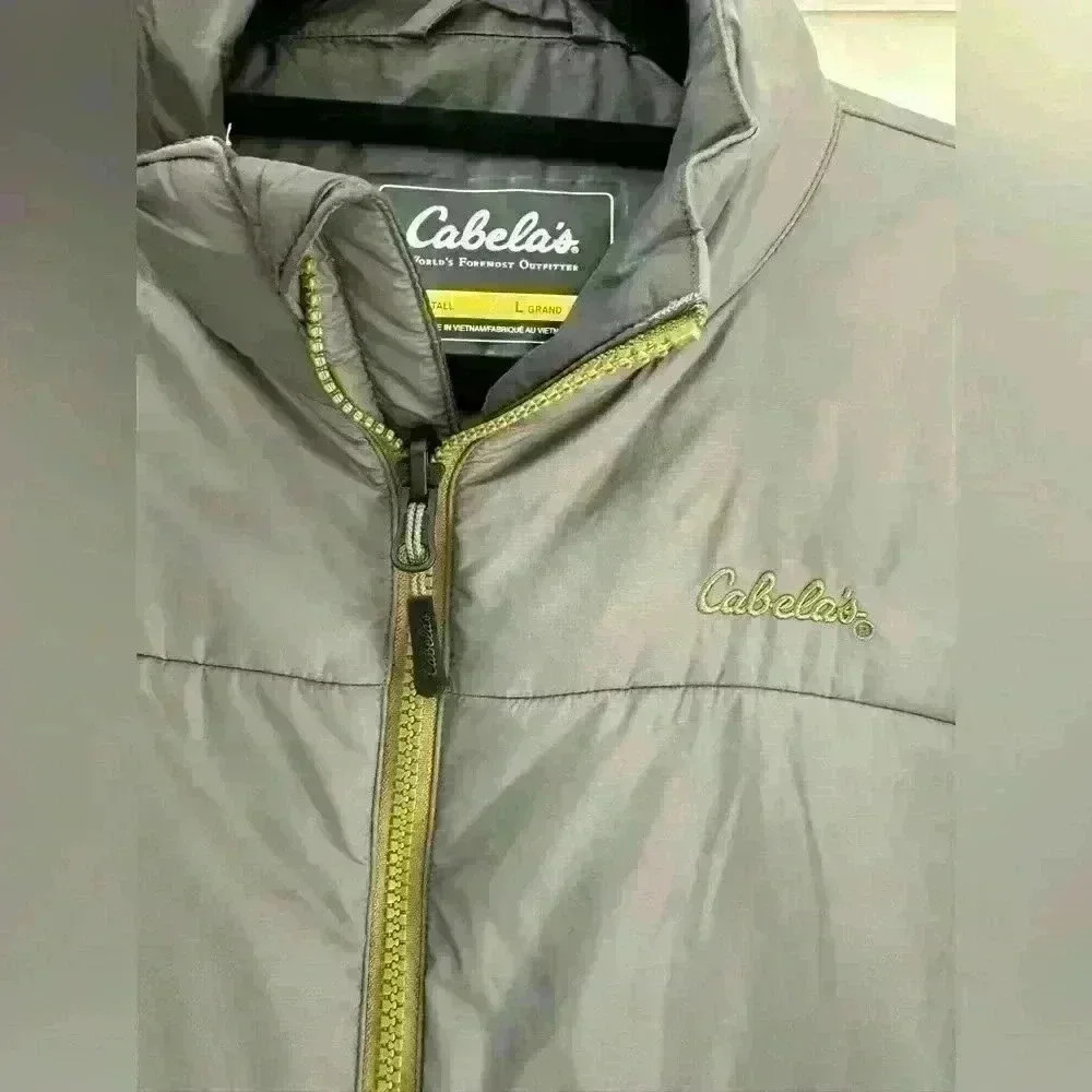 CABELAS Primaloft Jacket Gray With Green Accents Lightweight And Very Warm LT - Picture 2 of 6